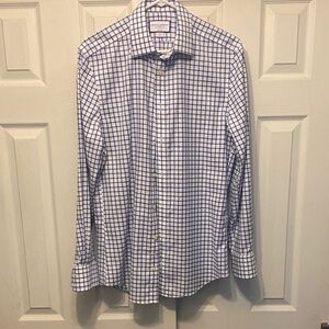 Charles Tyrwhitt White and Blue Grid Dress Shirt